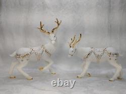Grandeur Noel Porcelain Santa and Sleigh Set with Reindeer 2001 Pristine