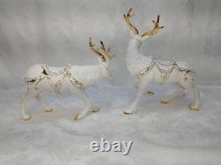 Grandeur Noel Porcelain Santa and Sleigh Set with Reindeer 2001 Pristine