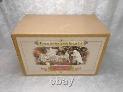 Grandeur Noel Porcelain Santa and Sleigh Set with Reindeer 2001 Pristine