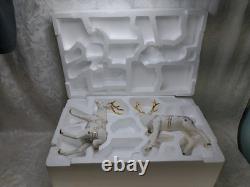 Grandeur Noel Porcelain Santa and Sleigh Set with Reindeer 2001 Pristine