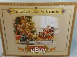 Grandeur Noel Porcelain Santa in Sleigh & Reindeer Set 2003 Edition 11-14 1/8