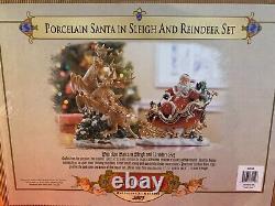 Grandeur Noel Porcelain Santa in Sleigh & Reindeer Set Collector's Edition 2003