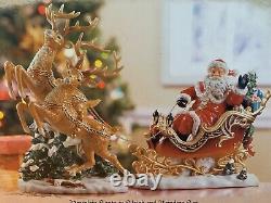 Grandeur Noel Porcelain Santa in Sleigh & Reindeer Set Collector's Edition 2003