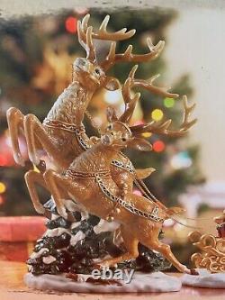 Grandeur Noel Porcelain Santa in Sleigh & Reindeer Set Collector's Edition 2003