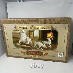 Grandeur Noel Santa Sleigh Reindeer White Porcelain Christmas Ensemble 2000