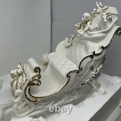 Grandeur Noel Santa Sleigh Reindeer White Porcelain Christmas Ensemble 2000