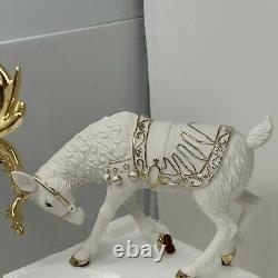Grandeur Noel Santa Sleigh Reindeer White Porcelain Christmas Ensemble 2000