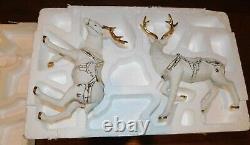 Grandeur Noel Santa & Sleigh Set Reindeer White Porcelain 2001 Collectors Ed/box