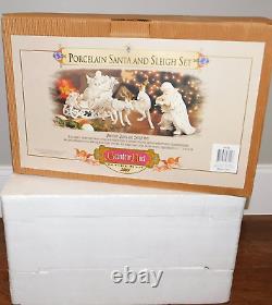 Grandeur Noel Santa & Sleigh Set Reindeer White Porcelain 2001 Collectors Ed/box