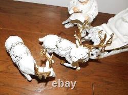 Grandeur Noel Santa & Sleigh Set Reindeer White Porcelain 2001 Collectors Ed/box