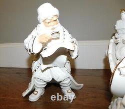Grandeur Noel Santa & Sleigh Set Reindeer White Porcelain 2001 Collectors Ed/box