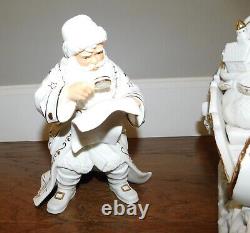 Grandeur Noel Santa & Sleigh Set Reindeer White Porcelain 2001 Collectors Ed/box