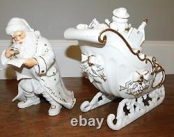 Grandeur Noel Santa & Sleigh Set Reindeer White Porcelain 2001 Collectors Ed/box