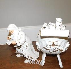 Grandeur Noel Santa & Sleigh Set Reindeer White Porcelain 2001 Collectors Ed/box