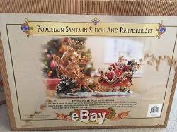 Grandeur Noel Santa in Sleigh and Reindeer Porcelain 2003 Set 663105 Christmas
