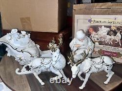 Grandeur Porcelain Santa and Sleigh Set with Reindeer 2001 Collectors Edition EUC