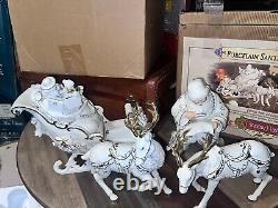 Grandeur Porcelain Santa and Sleigh Set with Reindeer 2001 Collectors Edition EUC