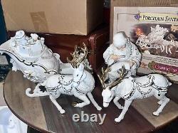 Grandeur Porcelain Santa and Sleigh Set with Reindeer 2001 Collectors Edition EUC