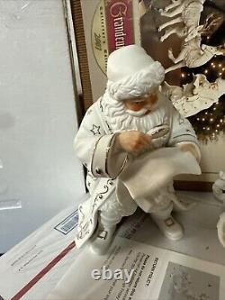 Grandeur Porcelain Santa and Sleigh Set with Reindeer 2001 Collectors Edition NEW