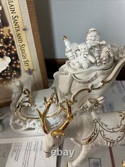 Grandeur Porcelain Santa and Sleigh Set with Reindeer 2001 Collectors Edition NEW