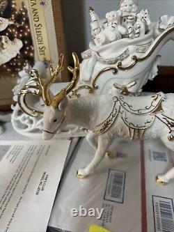 Grandeur Porcelain Santa and Sleigh Set with Reindeer 2001 Collectors Edition NEW