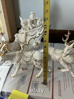 Grandeur Porcelain Santa and Sleigh Set with Reindeer 2001 Collectors Edition NEW