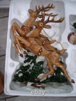Grandeur Porcelain Santa in Sleigh and Reindeer Set 2003 Collectors Edition NEW