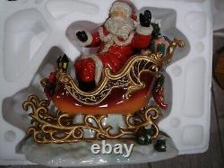 Grandeur Porcelain Santa in Sleigh and Reindeer Set 2003 Collectors Edition NEW