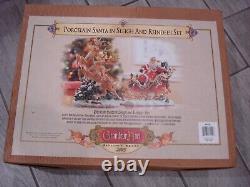 Grandeur Porcelain Santa in Sleigh and Reindeer Set 2003 Collectors Edition NEW