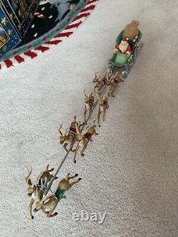 HALLMARK 2005 SANTA'S MIDNIGHT RIDE Missing Red Rein 8 Reindeer Santa Sleigh