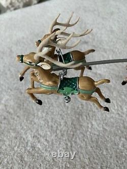 HALLMARK 2005 SANTA'S MIDNIGHT RIDE Missing Red Rein 8 Reindeer Santa Sleigh