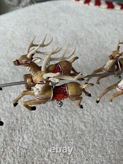 HALLMARK 2005 SANTA'S MIDNIGHT RIDE Missing Red Rein 8 Reindeer Santa Sleigh