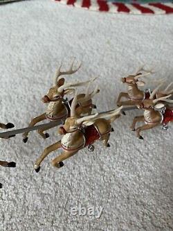 HALLMARK 2005 SANTA'S MIDNIGHT RIDE Missing Red Rein 8 Reindeer Santa Sleigh