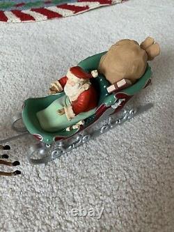 HALLMARK 2005 SANTA'S MIDNIGHT RIDE Missing Red Rein 8 Reindeer Santa Sleigh