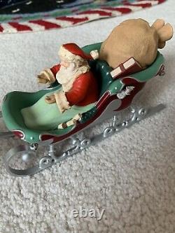 HALLMARK 2005 SANTA'S MIDNIGHT RIDE Missing Red Rein 8 Reindeer Santa Sleigh