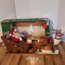 HOLIDAY CREATIONS 50807 Animated Reindeer & Santa In Sleigh Original Box 1997