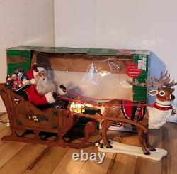 HOLIDAY CREATIONS 50807 Animated Reindeer & Santa In Sleigh Original Box 1997