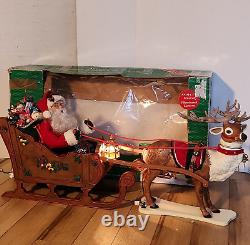 HOLIDAY CREATIONS 50807 Animated Reindeer & Santa In Sleigh Original Box 1997