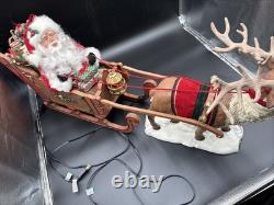 HOLIDAY CREATIONS 50807 Animated Reindeer & Santa In Sleigh Original Box 1997