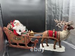 HOLIDAY CREATIONS 50807 Animated Reindeer & Santa In Sleigh Original Box 1997