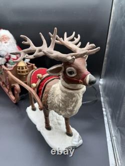 HOLIDAY CREATIONS 50807 Animated Reindeer & Santa In Sleigh Original Box 1997
