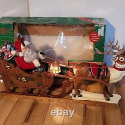 HOLIDAY CREATIONS 50807 Animated Reindeer & Santa In Sleigh Original Box 1997