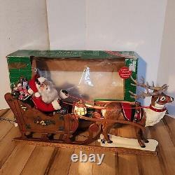 HOLIDAY CREATIONS 50807 Animated Reindeer & Santa In Sleigh Original Box 1997