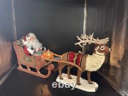 HOLIDAY CREATIONS 50807 Animated Reindeer & Santa In Sleigh Original Box 1997