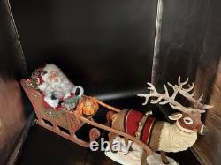 HOLIDAY CREATIONS 50807 Animated Reindeer & Santa In Sleigh Original Box 1997