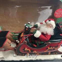 HOLIDAY CREATIONS Animated Musical Reindeer Santa On Sleigh Original Box Vintage