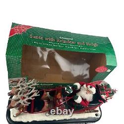 HOLIDAY CREATIONS Animated Musical Reindeer Santa On Sleigh Original Box Vintage