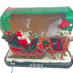 HOLIDAY CREATIONS Animated Musical Reindeer Santa On Sleigh Original Box Vintage