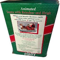 HOLIDAY CREATIONS Animated Musical Reindeer Santa On Sleigh Original Box Vintage