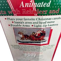 HOLIDAY CREATIONS Animated Musical Reindeer Santa On Sleigh Original Box Vintage